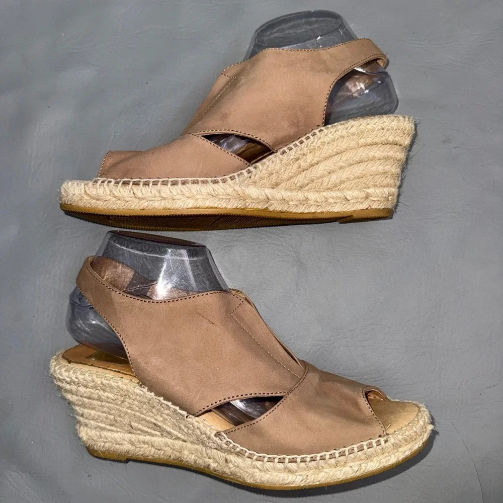 Kanna Tan Faux Suede Espadrille Wedge Peep Toe Slingback Sandals Spain Size 40
